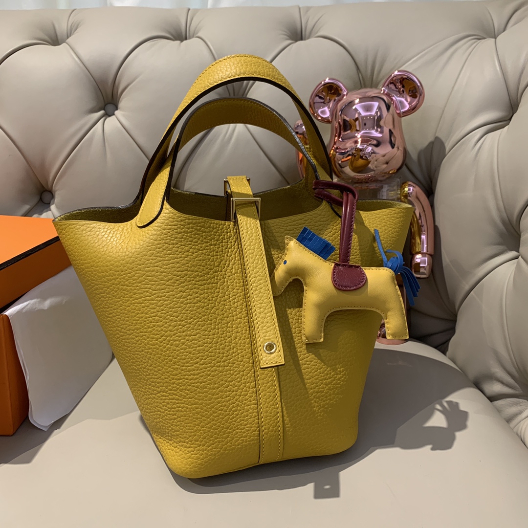 에르메스 피코탄18 앰버 옐로우 금장 끌레망스 가죽